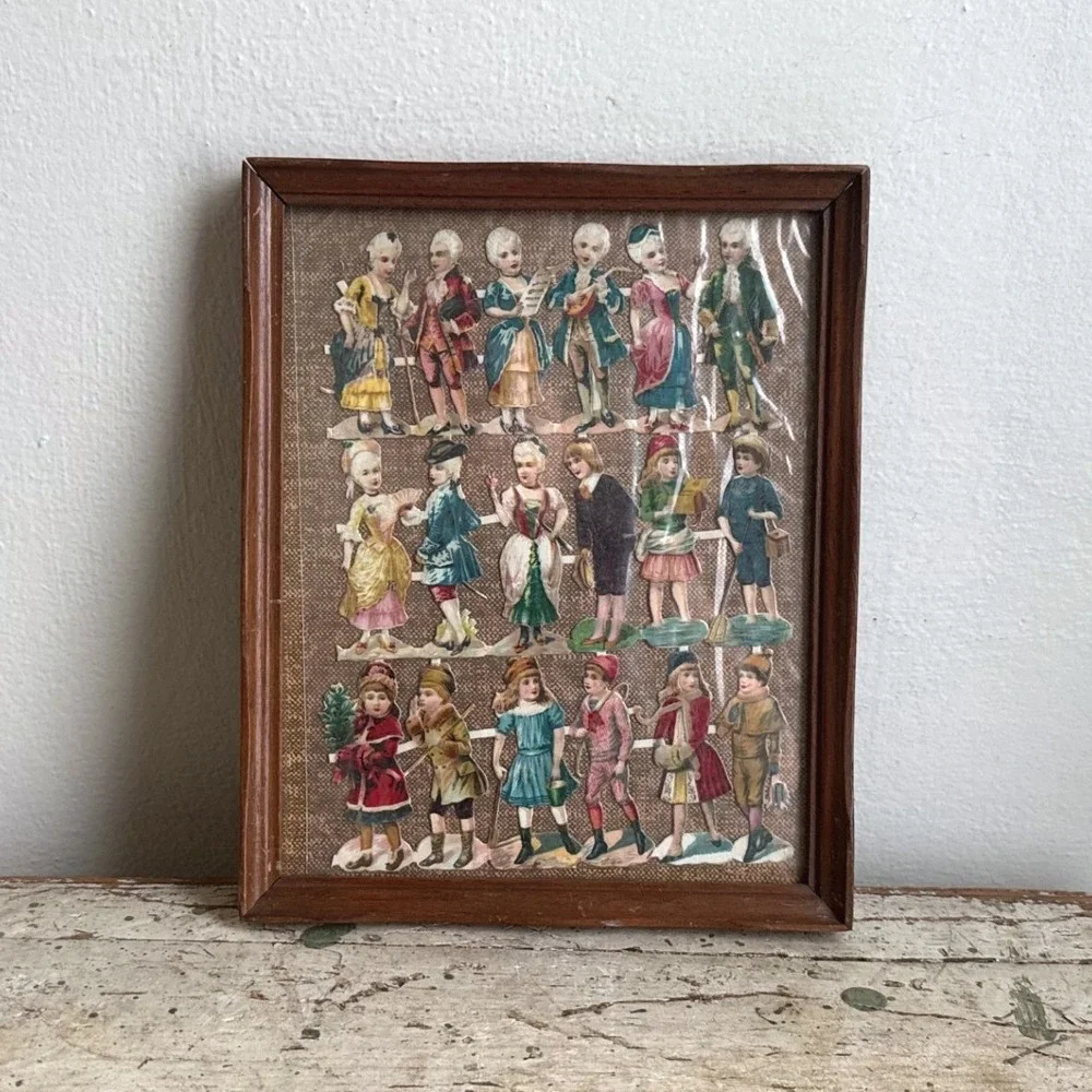 Vintage Framed Paper Doll Collage Historical Figures Wooden Frame 9x11 Art